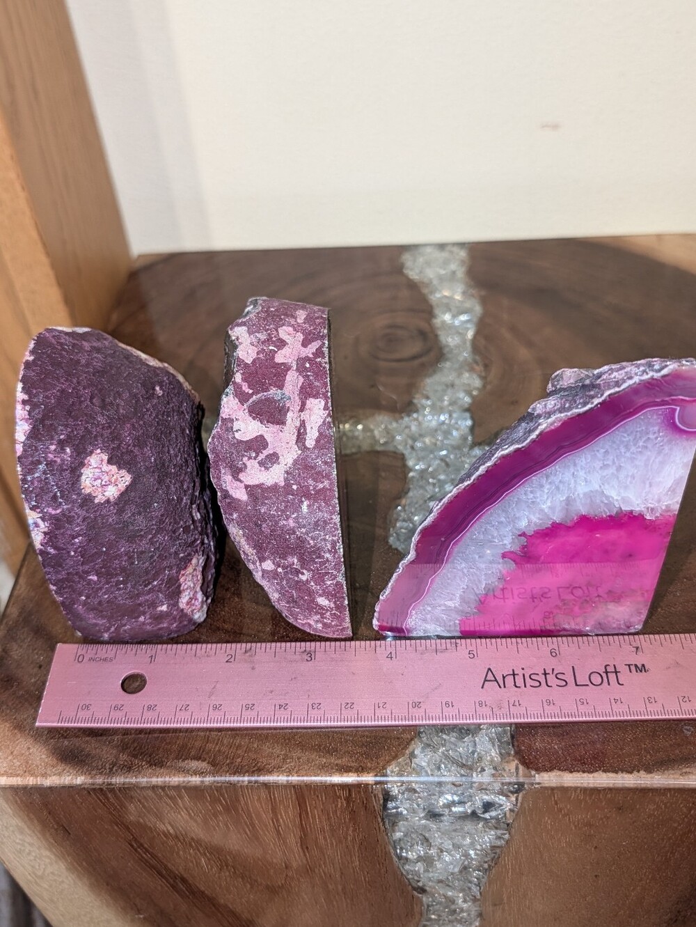 Agate Geode Sections Set of 3 Bright Pink - Picture 15 of 16